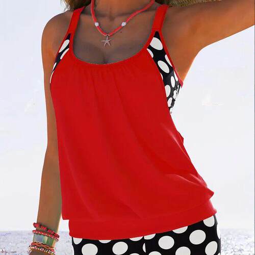 Plus Size Colorblock Patchwork Polka Dot Print 2 in 1