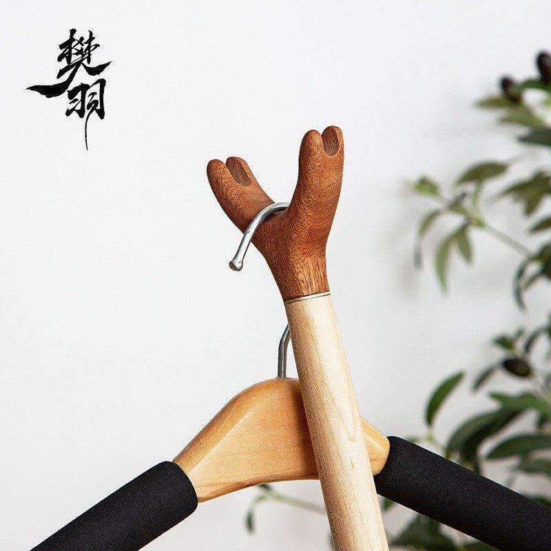 情怀木质头晾衣杆家用阳台实木叉壁挂磁吸撑衣杆衣服伸缩杆家居用