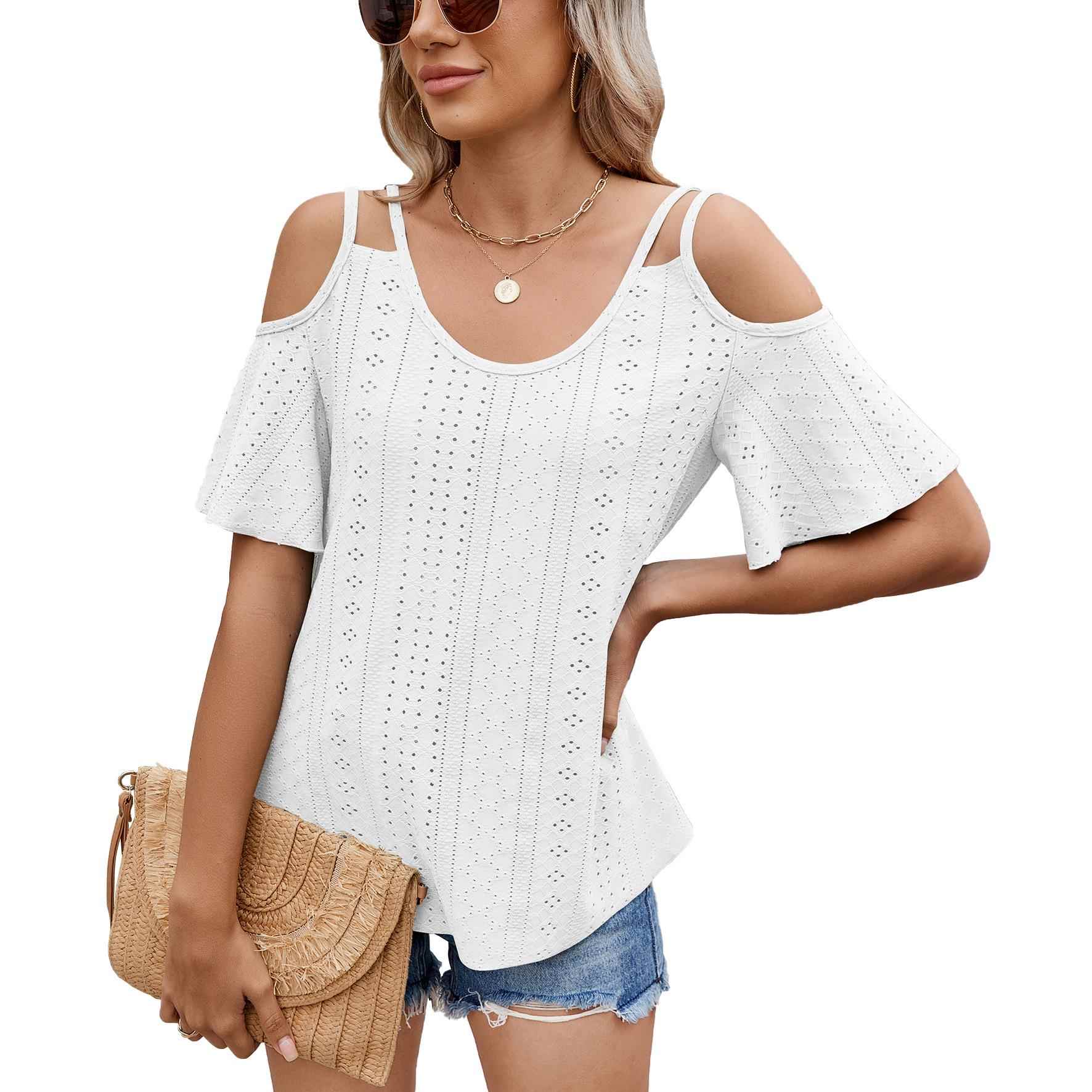 women for tops T-shirt short-sleeved loose off-shoulder