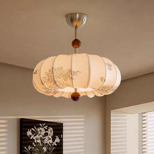 法式 复古风卧室吊灯布艺花纹中古餐厅南洋实木侘寂风温馨房间主灯