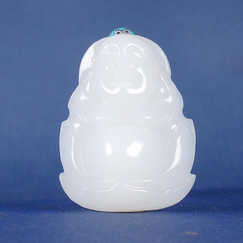 1和田玉羊脂白玉【笑口常开】笑佛 佛公吊坠挂件29.50克