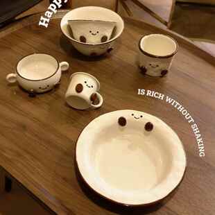 手绘釉下彩可可豆陶瓷餐具高颜值家用餐盘米饭碗装泡面 面碗咖啡