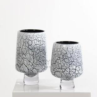 简约现代灰白色冰裂纹高脚收口琉璃花瓶售楼部客厅餐厅酒店软装 饰