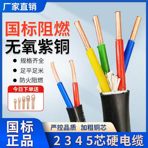 国标YJV电缆线 线铜芯2/3/4/5芯2.5 4 6 10平方三相四线 线户外充