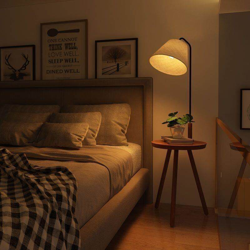实木落地灯客厅沙发旁边茶几简约卧室床头柜置物一体网红立式台灯