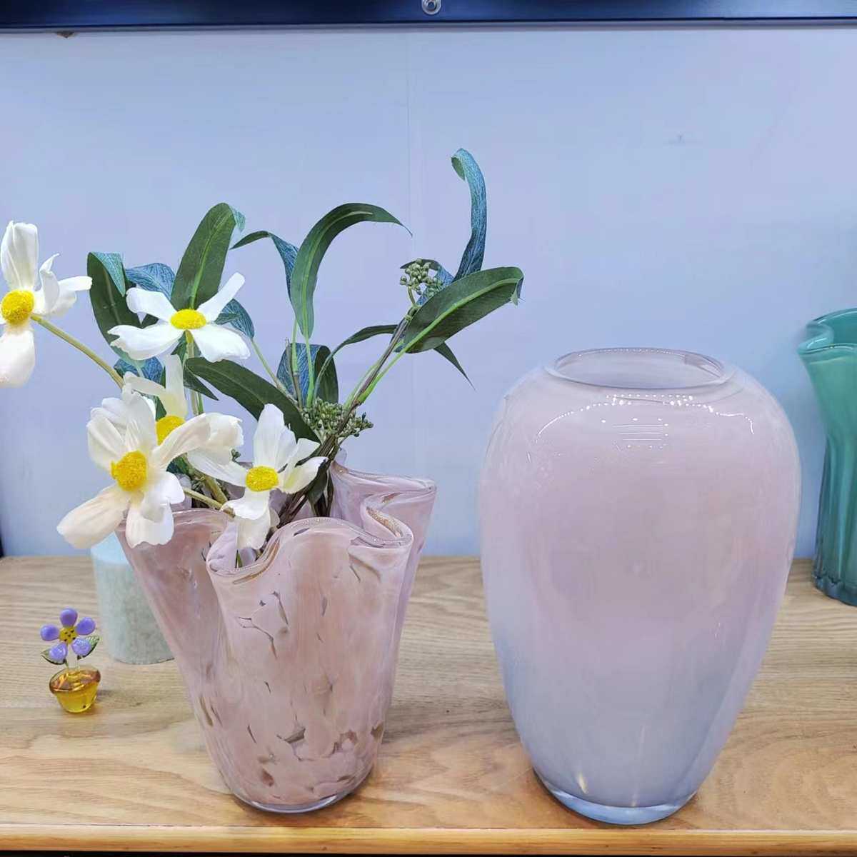 现代简约玻璃花瓶粉色家居软装创意水培容器花插玻璃饰品白菜摆件