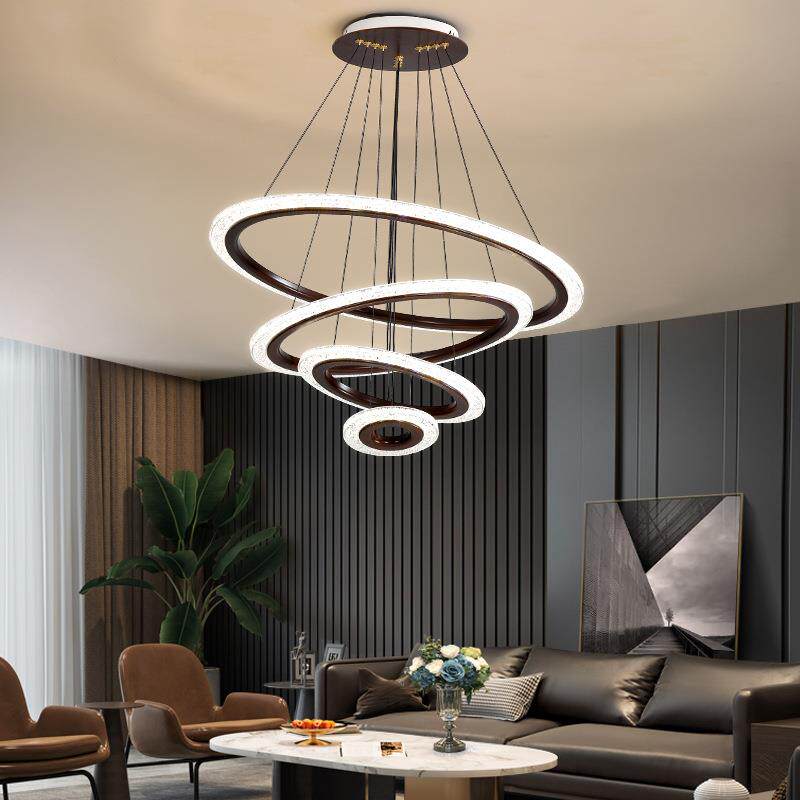 新中式客厅吊灯圆环形实木复式楼梯灯具现代简约个性餐厅卧室灯饰