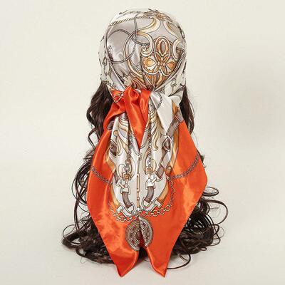 Chain rope printed headscarf Elegant炼条绳索印花包头方巾