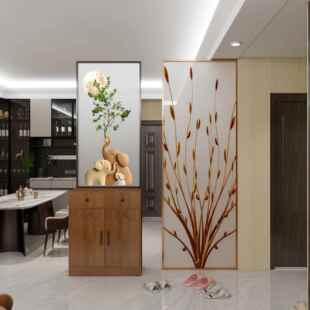 艺术玻璃隔断客厅玄关现代简约入户门遮挡穿堂25树枝长虹半墙屏风