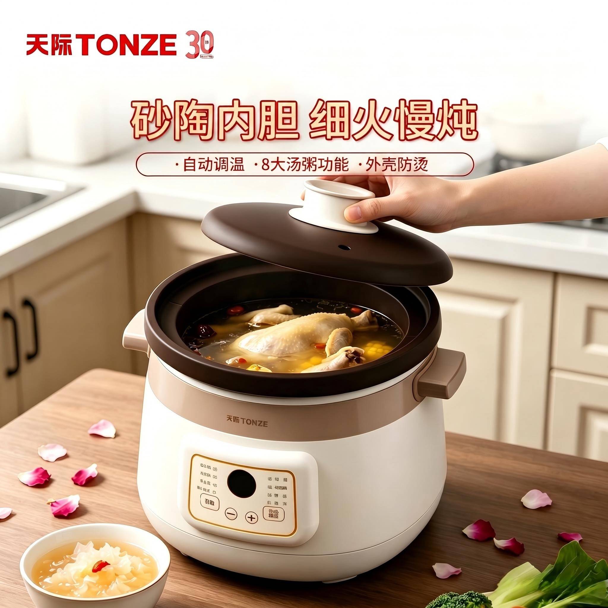 天际陶瓷电炖锅1-2-3-4人 家用宿舍煮粥煲汤BB辅食紫砂锅文火慢炖