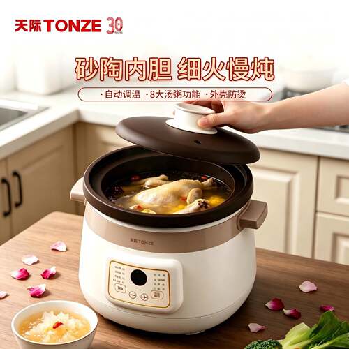 天际陶瓷电炖锅1-2-3-4人 家用宿舍煮粥煲汤BB辅食紫砂锅文火慢炖