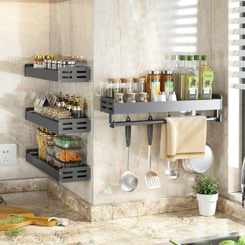 黑色厨房置物架调味架挂架免打孔厨卫挂件刀架调味料收纳架壁挂式,家装主材,置物架,淘宝优惠券,粉丝福利购,淘宝优惠卷