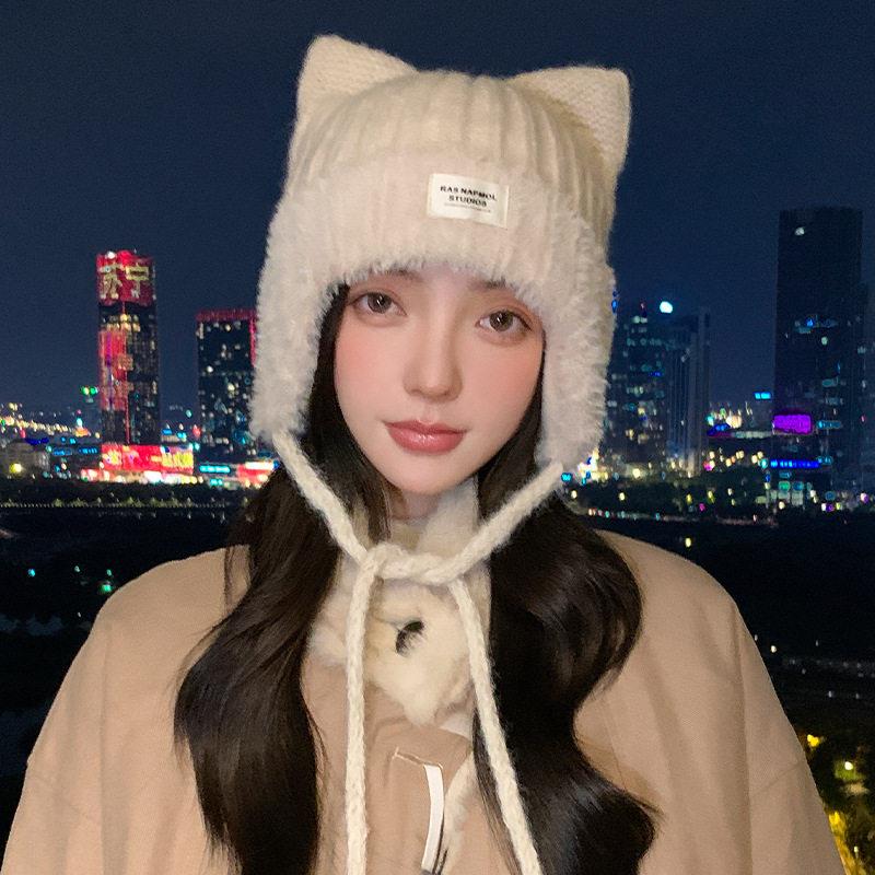 女帽子2026新款今年流行可爱小猫耳朵针织帽秋冬保暖套头帽甜美百