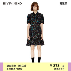 IIIVIVINIKO夏季郁金香V领碎花A型连衣裙女M230605138A