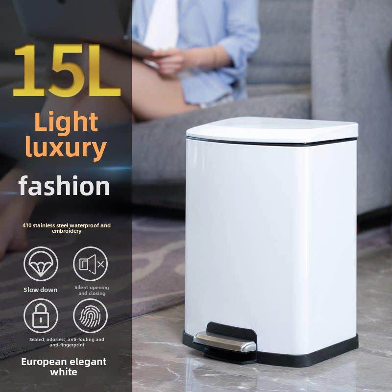 客厅垃圾桶可达豪华时尚不锈钢脚操垃圾桶创意白色厨房浴室翻盖桶