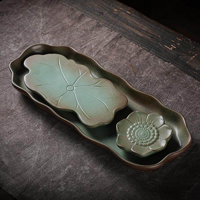陶ykx02112盘瓷茶家用覆古干泡茶台茶叶储排水具套组办公室荷乌金