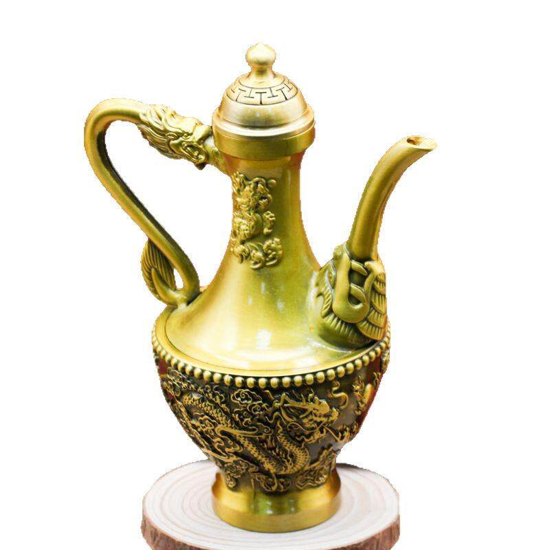 黄铜龙凤呈祥酒壶铜摆件百福铜缸工艺品餐厅酒壶装饰品家居铜器
