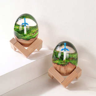 塞尔达传说大师之剑蛋形桌面办公室透明环氧树脂实木艺术饰品摆件