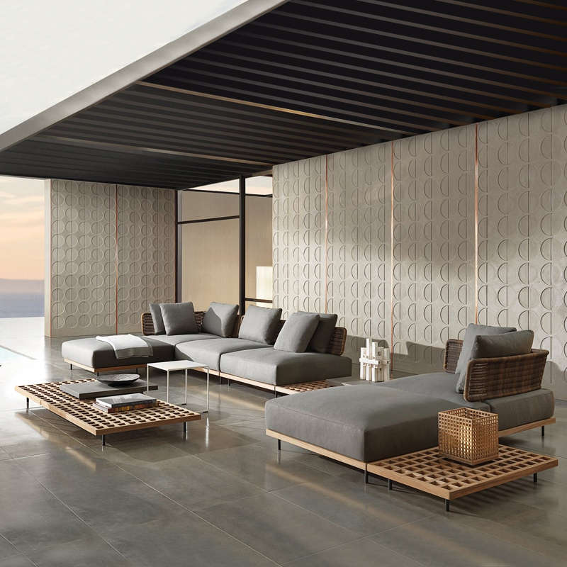 户外沙发柚木别墅休闲组合室外藤编露天庭院设计师样板房实木家具