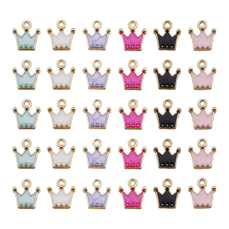30PCS 11*12mm 8 Color Alloy Metal Drop Oil Small Crown Charm