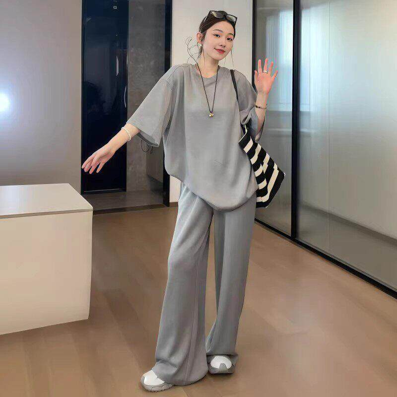 法国Rouje Moaks套装短袖T恤女2026夏季大码胖MM上衣休闲裤两件套