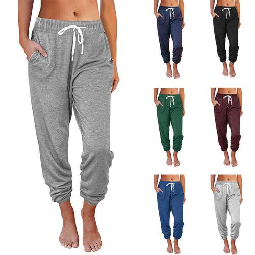 Women'S Plain Drawstring Waist Jogger Pants, Casual Pocket