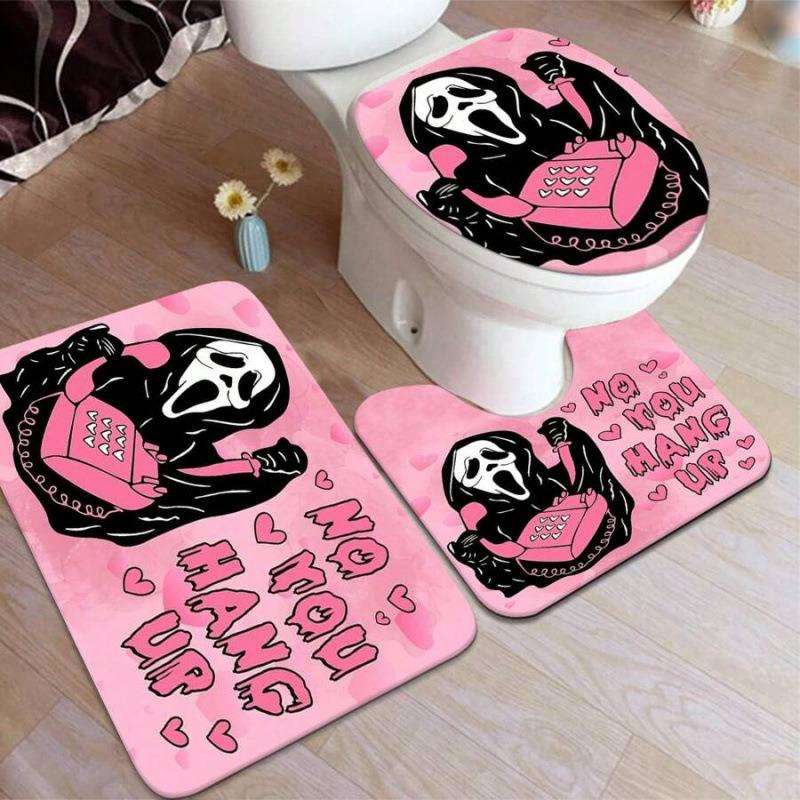 外贸款BathroomLaundryMats万圣节浴室地垫粉色骷髅图案