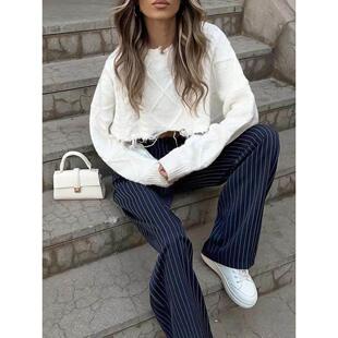 Striped 西裤 时尚 pants wide legged casual 欧美风条纹休闲宽裤