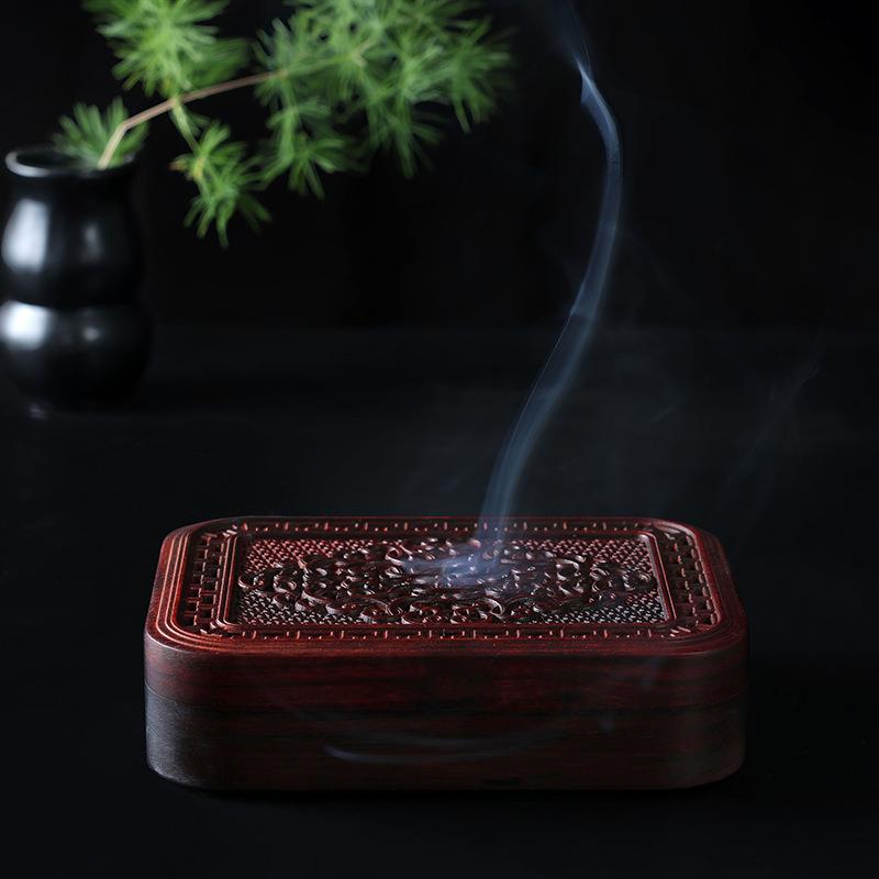 如意卷草纹香盒紫檀木首饰盒独板整木雕刻收纳颗镂空古典桌面摆件