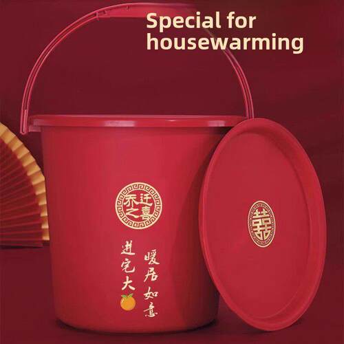 采购产品搬进新家的快乐塑料桶，桶盖，家庭大米桶，婚礼嫁妆，下