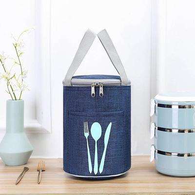 饭盒袋圆形圆桶保温便当包铝箔加厚大容量防水手提袋保温桶牛津布