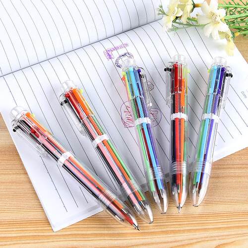 Clear Transparent Barrel 6-Color Ballpoint Pen, 6-in-1 Color