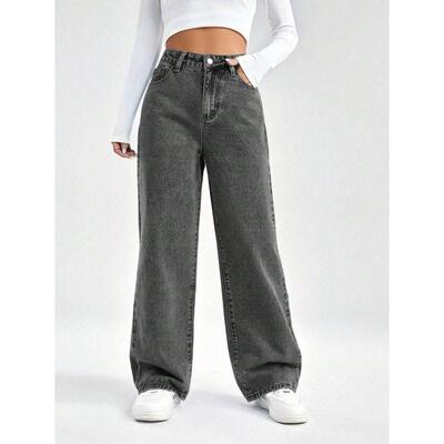 Mid Waisted Stretchy Leg Baggy Jeans Pants Womenswear Bottom