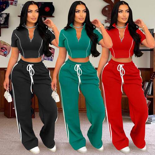 Fashion Casual Short Hoodie 2 Piece Women Summer Zipper Top