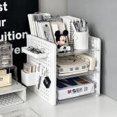 桌面文件收纳层架办公室A4纸资料架办公桌整理盒工位置物架多层书