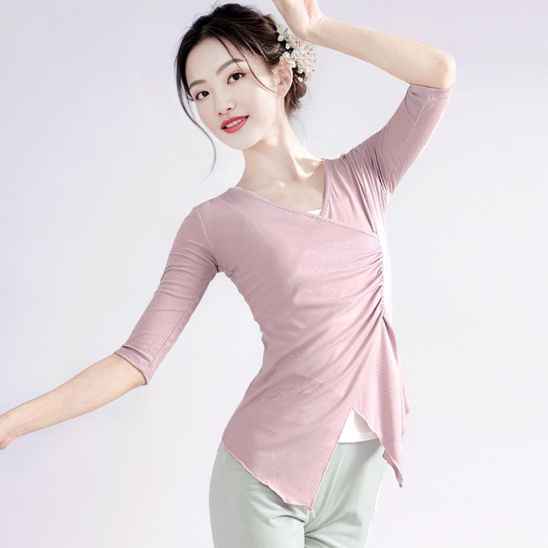 现代舞练功服成人舞蹈服新款显瘦中袖上衣民族中国古典舞形体服女图片