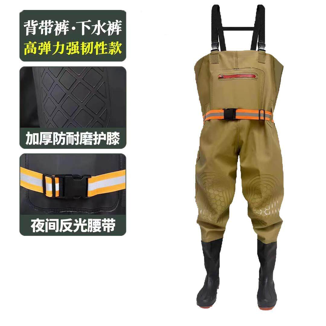 胸部大兜加厚下水裤半身钓鱼服及胸钓鱼服涉水裤新款坑道服下水裤