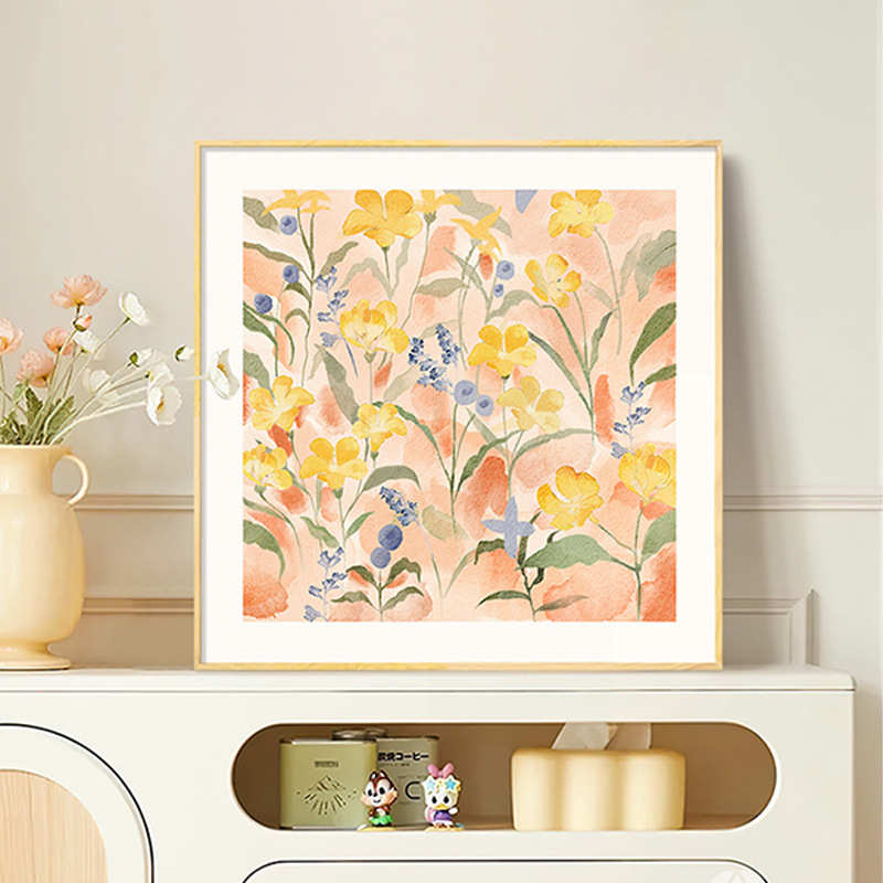 挂画风艺术墙面壁画原木花卉餐厅组合抽象餐桌饭厅装饰画奶油风图片