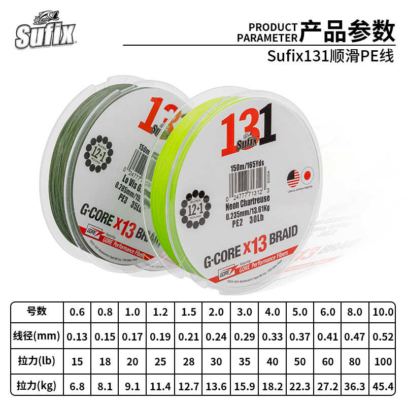 Sufix梭飞士131PE线13股顺滑大力马线150米远投路亚强力PE线300米