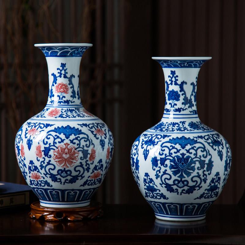 景德镇陶瓷器花瓶摆件彷古青花瓷插花器中式家居客厅玄关装饰礼品