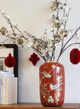 艺术感陶瓷花瓶客厅置摆新件LSM新中式高级插饰花瓶乔迁居布装红