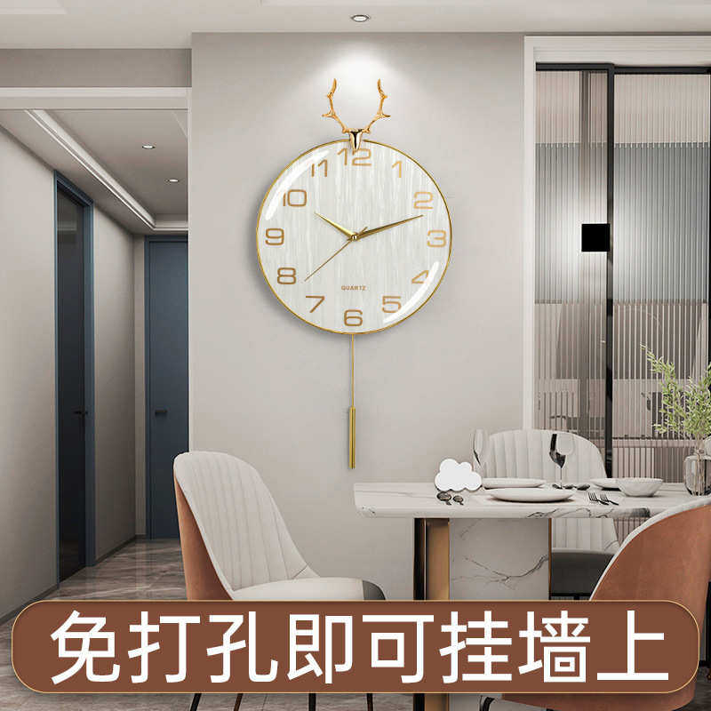 钟表家用现代挂钟新款北欧鹿头时钟轻奢挂表客厅挂墙石英钟批发