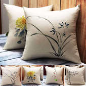 手绘禅意抱枕靠垫中国风飘窗靠枕套装 棉麻茶椅梅兰竹菊 组合新中式