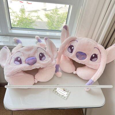 少女心可爱卡通史迪仔连帽U型枕护颈枕旅行便携飞机枕颈椎护脖枕