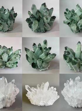 天然黄绿白水晶簇摆件消磁观赏原石矿石标本家居客厅办公室装饰品