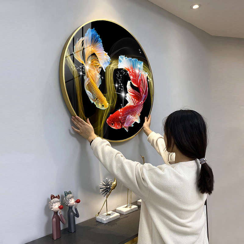 2025新款5d钻石画满钻客厅玄关鲤鱼圆形水晶点贴钻砖石贴画十字绣