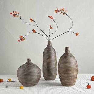 景德镇新中式 简约古典粗陶瓷花瓶客厅饭厅电视柜摆件做旧工艺礼品