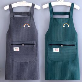 夏季纯棉布拉链兜背带式围裙女厨房烧饭家用上班工作印字定制
