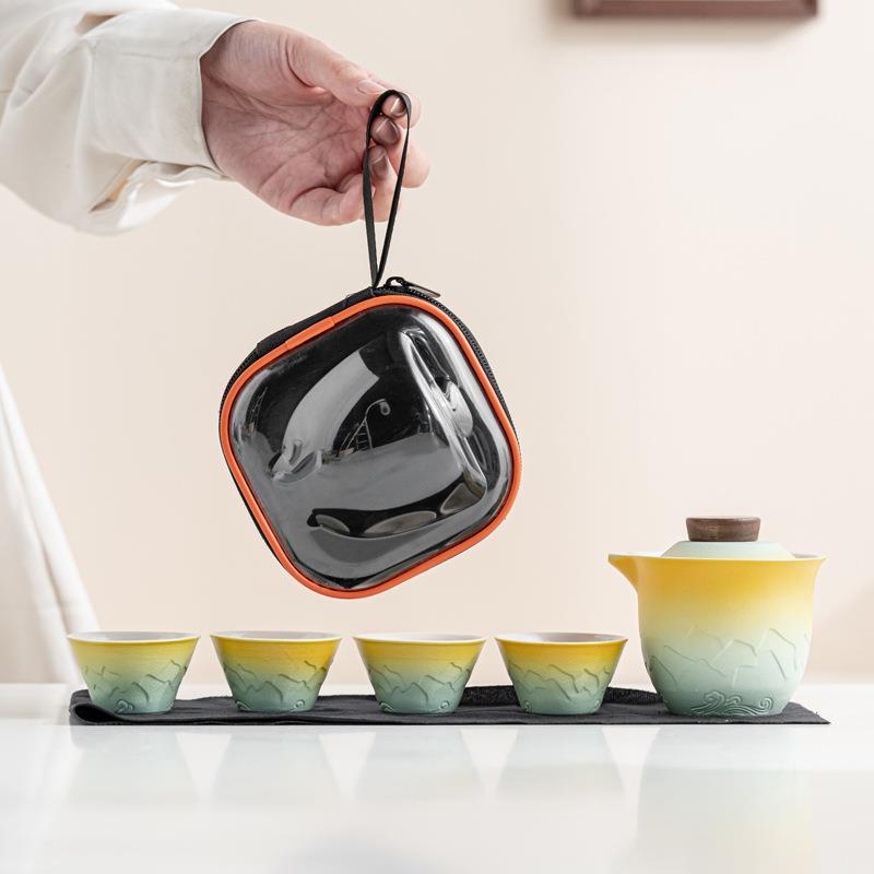 文创陶瓷便携式旅行茶具套装快客杯1壶4杯陶瓷带过滤泡茶露营神器