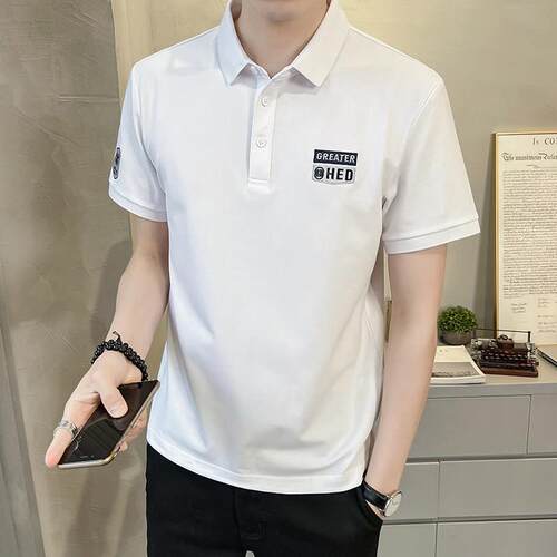 翻领短袖Polo衫男士夏季新款韩版潮流冰丝上衣高级感袖T0718e